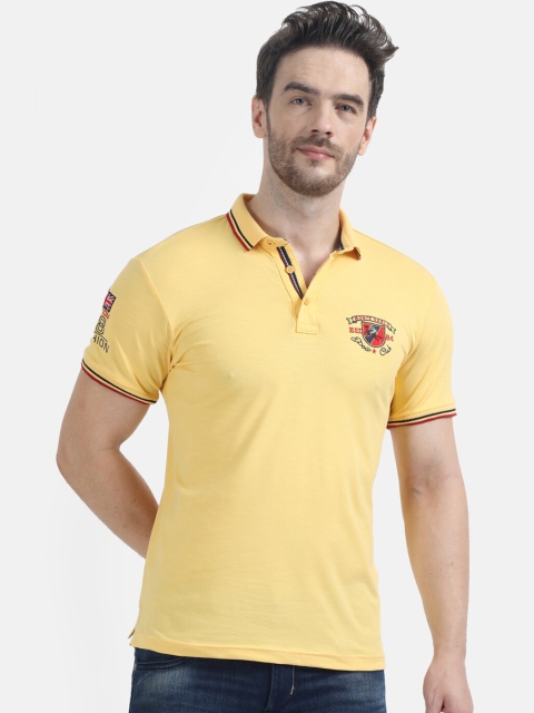 Monte Carlo Men Yellow Solid Polo Collar T-shirt