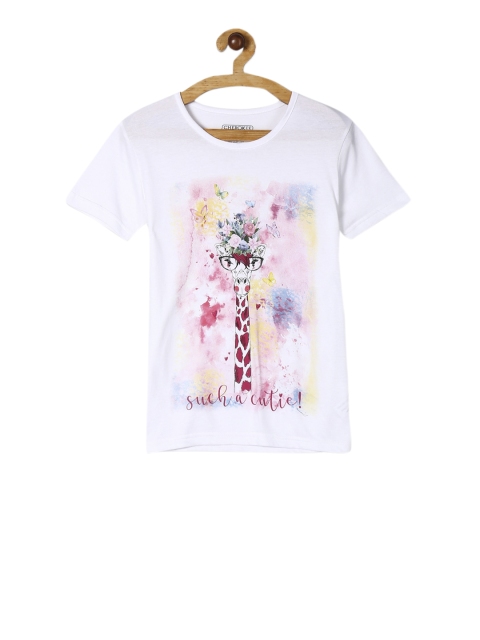 Cherokee Girls White & Pink Floral Print Round Neck T-shirt