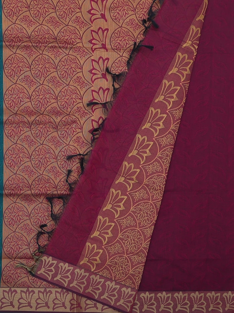 Pothys Blue & Magenta Silk Cotton Woven Design Saree