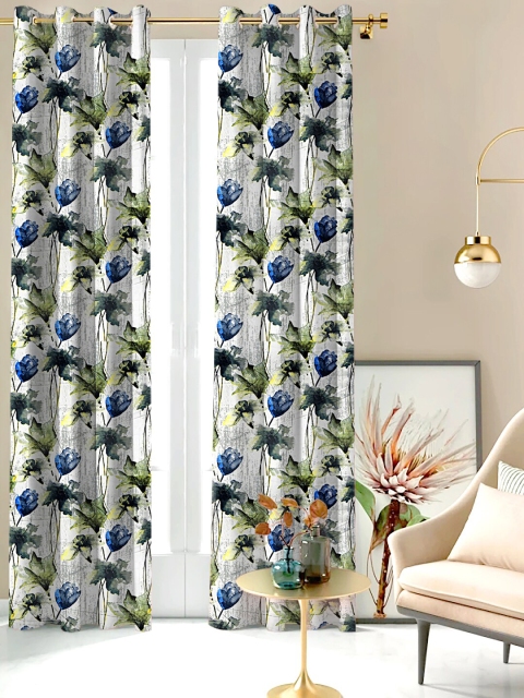 SHIVANAA HOMES Grey & Blue Single Room Darkening Curtain Curtain