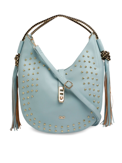 Globus Blue Embellished Hobo Bag