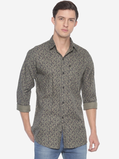 LEVIZO Men Olive Green Premium Regular Fit Floral Print Casual Shirt