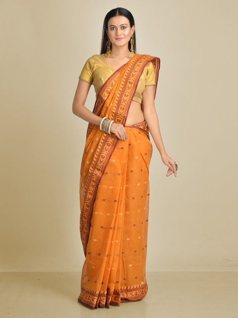 Mitera Mustard Yellow Pure Cotton Woven Design Taant Saree