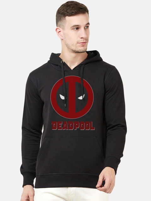 Free Authority Men Black & Red Deadpool Printed Hooded Sweatshirt