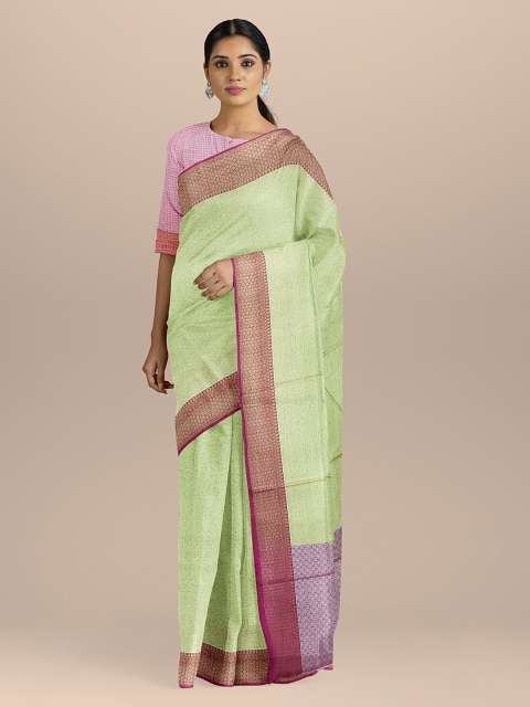 BharatSthali Green & Purple Silk Cotton Woven Design Saree
