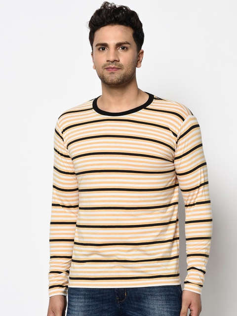 ELEGANCE Men Cream-Coloured & Brown Solid Round Neck T-shirt