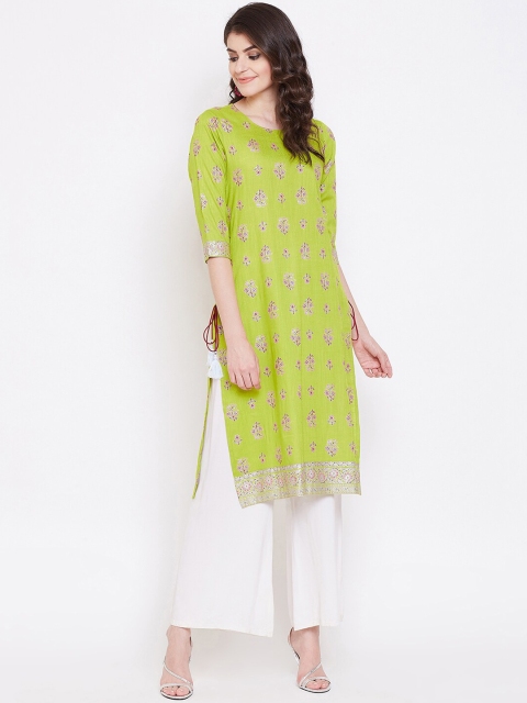 Desi Rang Women Green Printed Straight Kurta