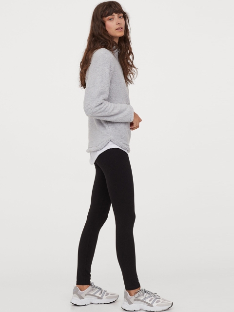 H&M Women Grey Solid Faux Shearling Top