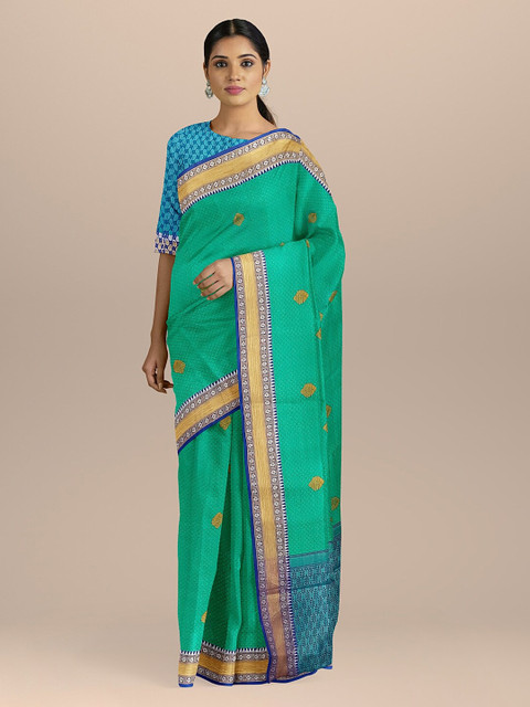 BharatSthali Sea Green & Blue Silk Cotton Woven Design Kanjeevaram Sustainable Saree
BharatSthali Sea Green & Blue Silk Cotton Woven Design Kanjeevaram Sustainable Saree