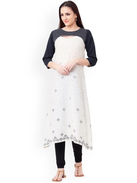 IMARA Women White Printed A-Line Kurta