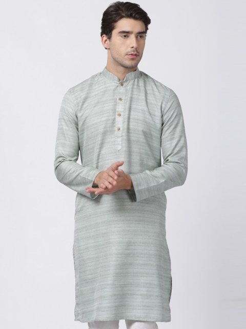 VASTRAMAY Men Green Striped Straight Kurta