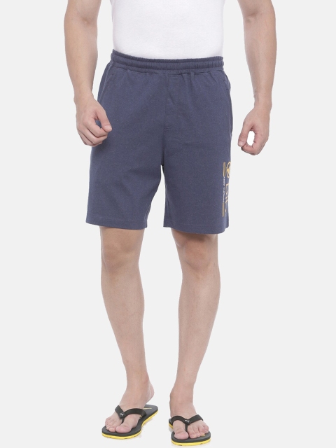 Bitz Men Navy Blue Printed Organic Cotton Lounge Shorts