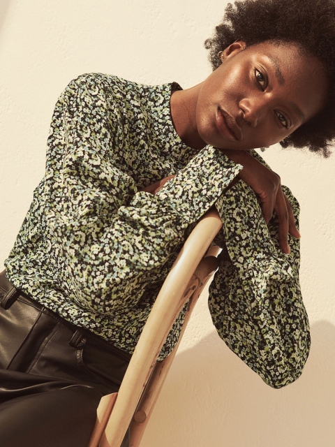 H&M Women Green Crepe Blouse