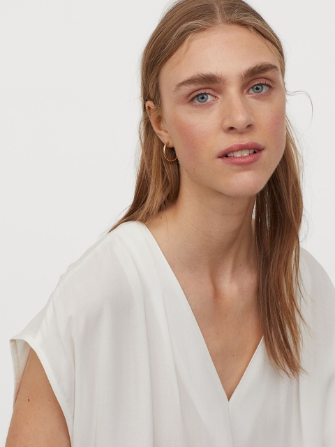 H&M Women White V-Neck Blouse