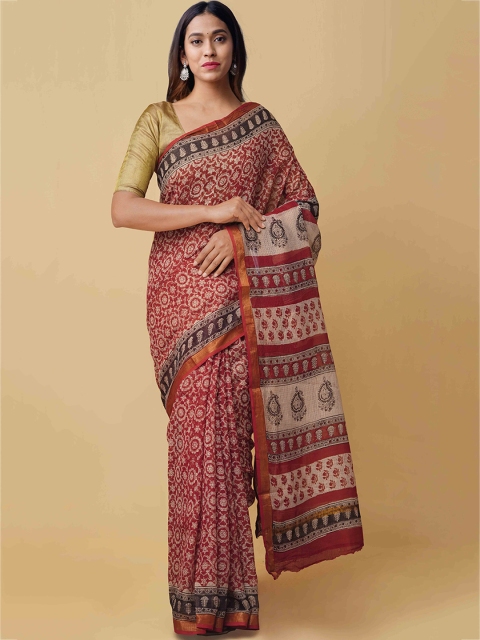 Unnati Silks Red Pure Cotton Printed Kota Saree