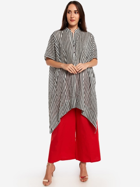 Desi Weavess Women Black & White Striped Kurta with Palazzos