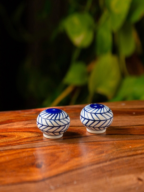 ExclusiveLane Set Of 2 White & Blue Handpainted Salt & Pepper Shakers Set