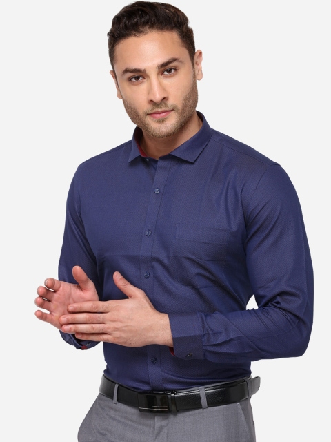 Greenfibre Men Navy Blue Slim Fit Self Design Formal Shirt