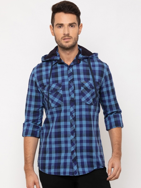 Globus Men Blue & Black Regular Fit Checked Casual Shirt