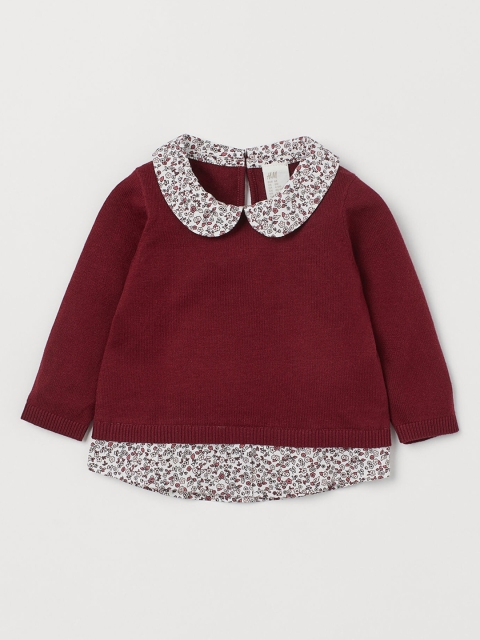 H&M Girls Maroon Collared Jumper