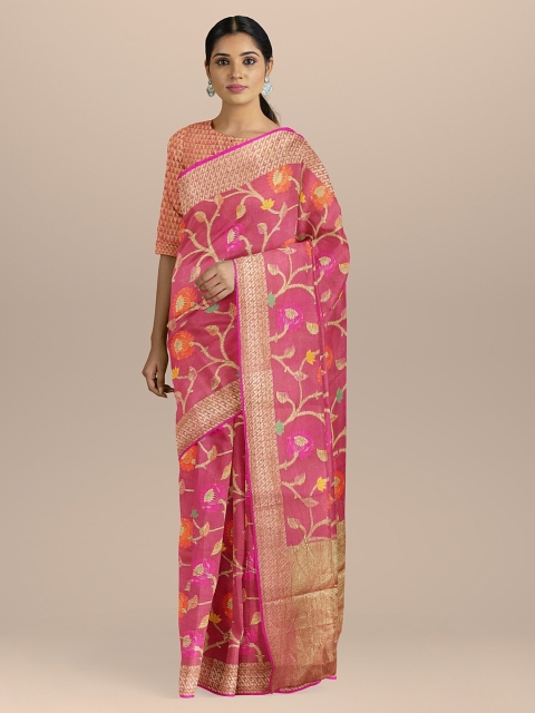 BharatSthali Magenta Woven Design Silk Cotton Patola Saree