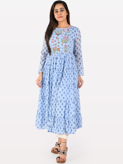 Neerus Women Blue Embroidered Anarkali Kurta