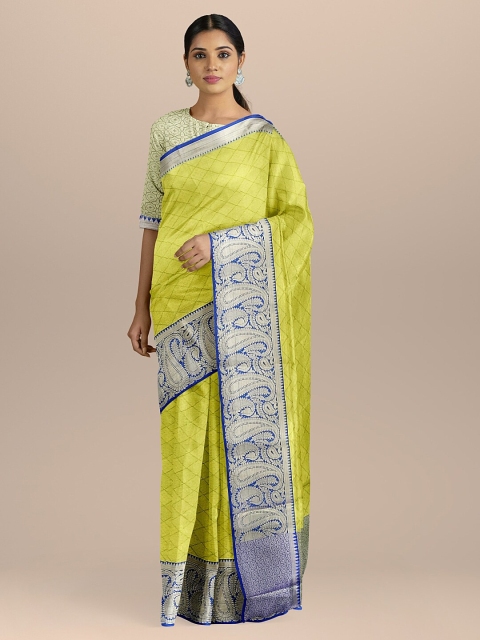 BharatSthali Green & Blue Silk Cotton Woven Design Kanjeevaram Saree