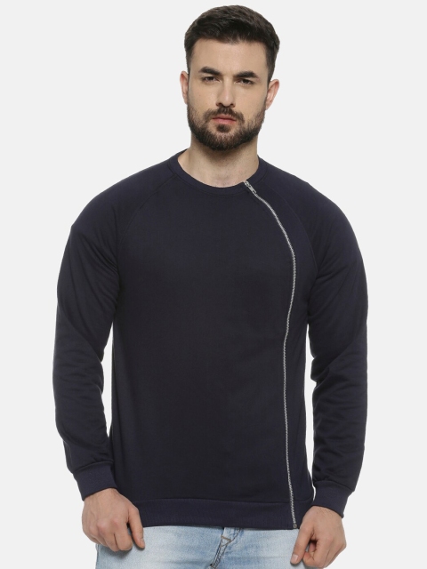 Campus Sutra Men Navy Blue Solid Pullover Sweatshirt