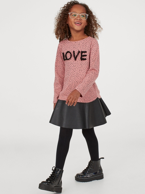 H&M Girls Pink Motif-Front Jersey Top