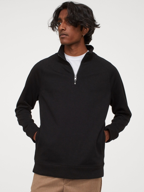 H&M Men Black Solid Stand-Up Collar Top
