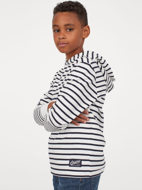 H&M Boys White & Navy Blue Striped Hoodie