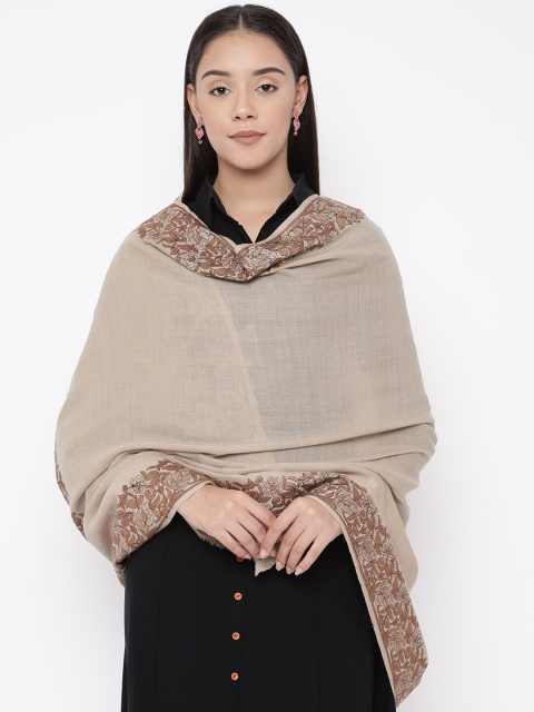Pashmoda Women Beige & Brown Hand-Embroidered Shawl