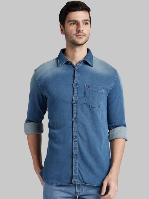 Parx Men Blue Slim Fit Faded Casual Shirt