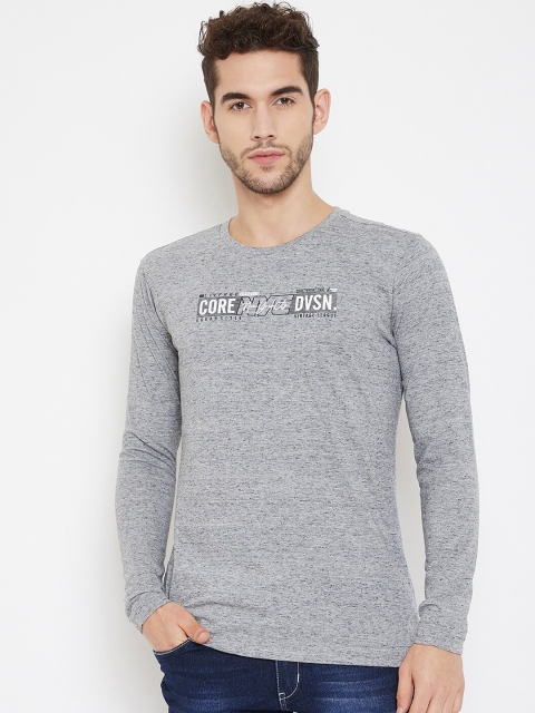NEVA Men Grey Melange Printed Round Neck T-shirt