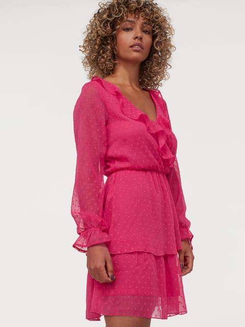 H&M Women Pink Plumeti Chiffon Dress