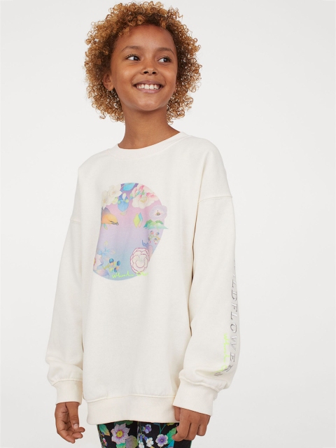 H&M Girls White Printed Sweatshirt