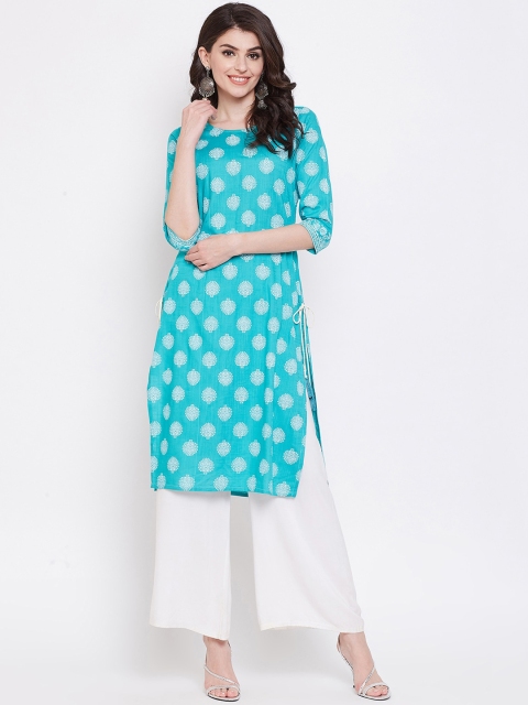 Desi Rang Women Blue Printed Straight Kurta