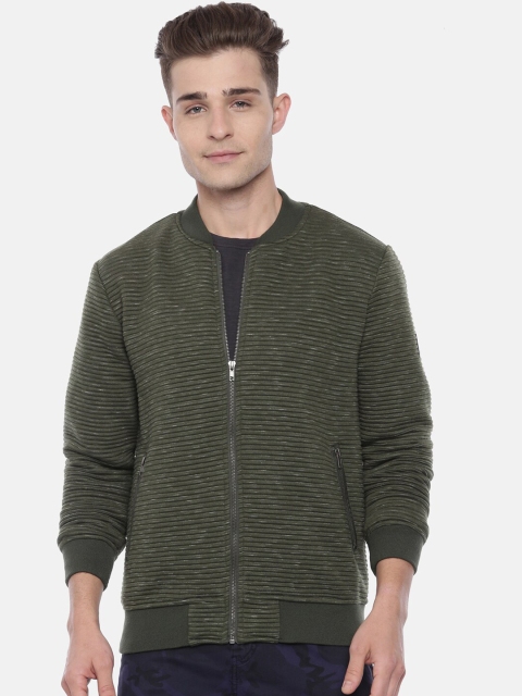 Breakbounce Men Olive Green Printed Windcheater Bomber