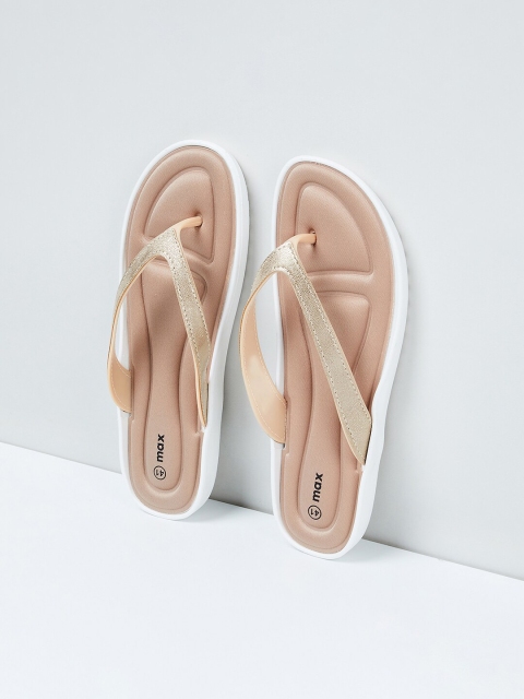 max Women Gold-Toned Solid Thong Flip-Flops