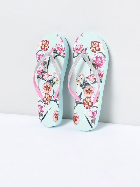 max Women Blue & Pink Printed Thong Flip-Flops