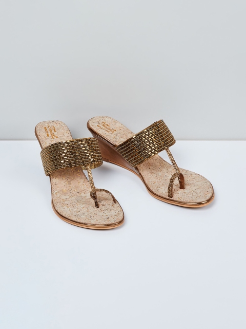 max Women Bronze-Toned Embellished Sandals