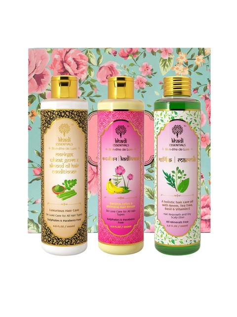 KHADI ESSENTIALS Pack of 3 Flora Divine Festive Edit Hair Care Gift Box, Multi