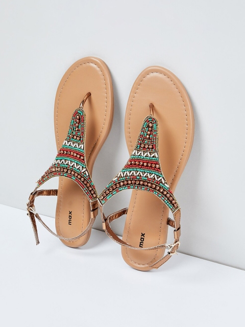 max Women Multicoloured Embellished PU Open Toe Flats, Multi