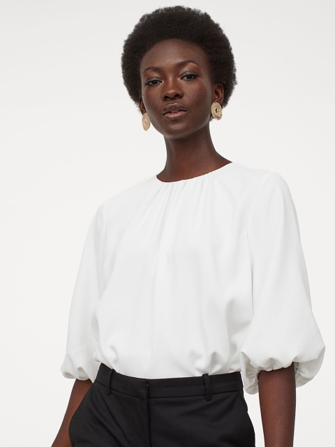 H&M Women White Voluminous-Sleeved Blouse