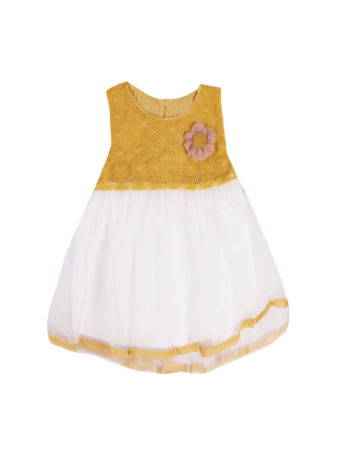 DOROKIDS Girls Yellow & Off-White Self Design Fit and Flare Dress