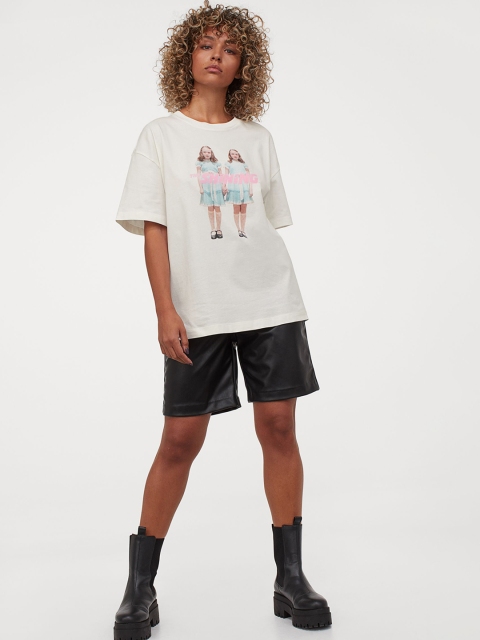 H&M Women White Oversized Printed T-shirt