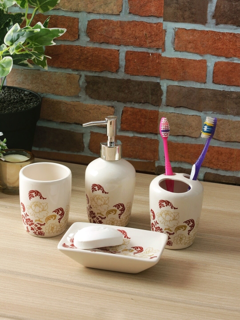 House Of Accessories White Printed Floral Bath Set