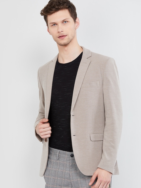 max Men Beige Solid Tailored Jacket