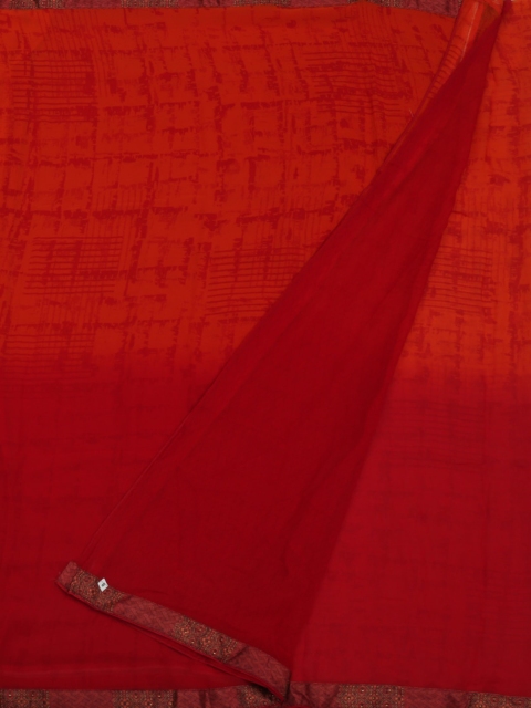 Pothys Orange & Red Poly Chiffon Colourblocked Saree