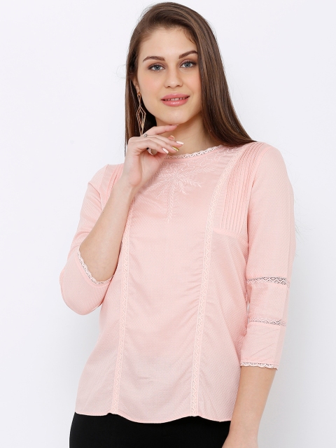 Kraus Jeans Women Peach-Coloured Embroidered Top